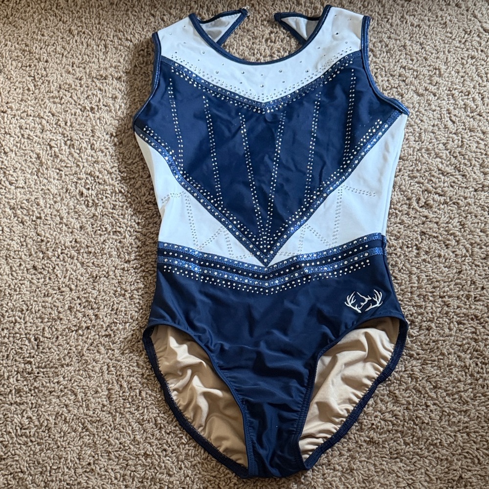 Navy and White Rhinestone Leotard